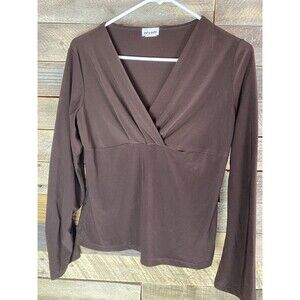 Nexxen Women's Sz L Brown V-Neck Long Sleeve Stretchy Top